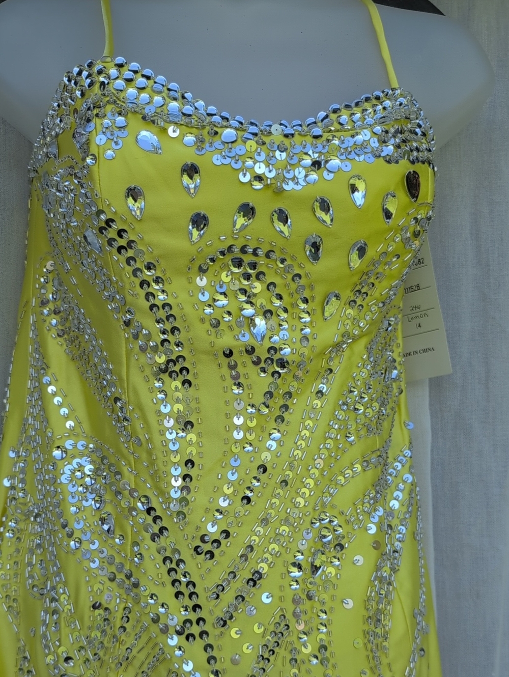 Tony Bowls Style 111526 - Size 14 - Lemon Yellow Sequin Prom Gown NWT